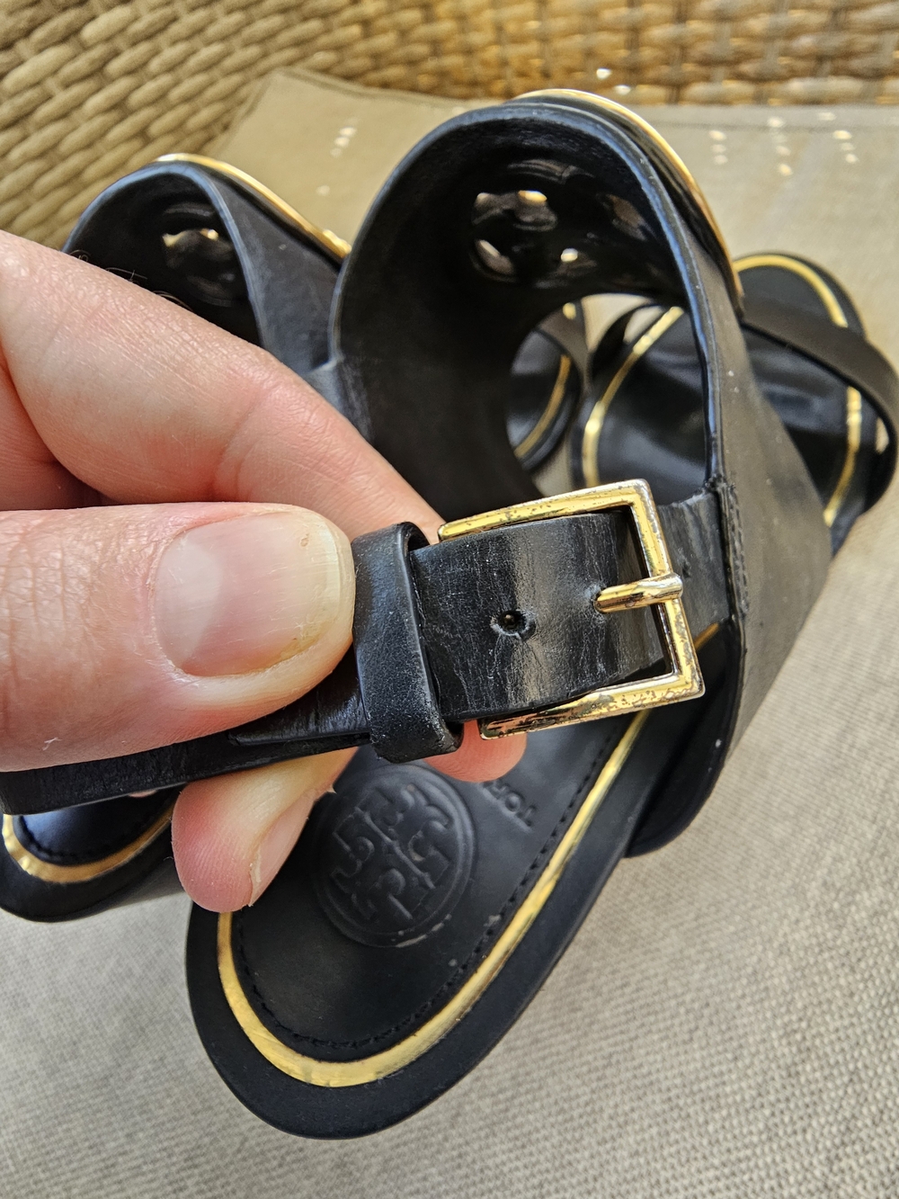 Tory Burch Black Leather Logo Slingback Sandals - Picture 9 of 9